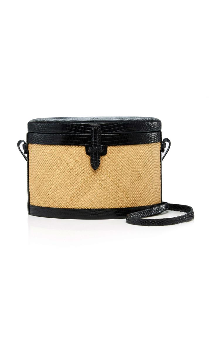 Hunting Season Lizard-trimmed Woven Raffia Shoulder Bag