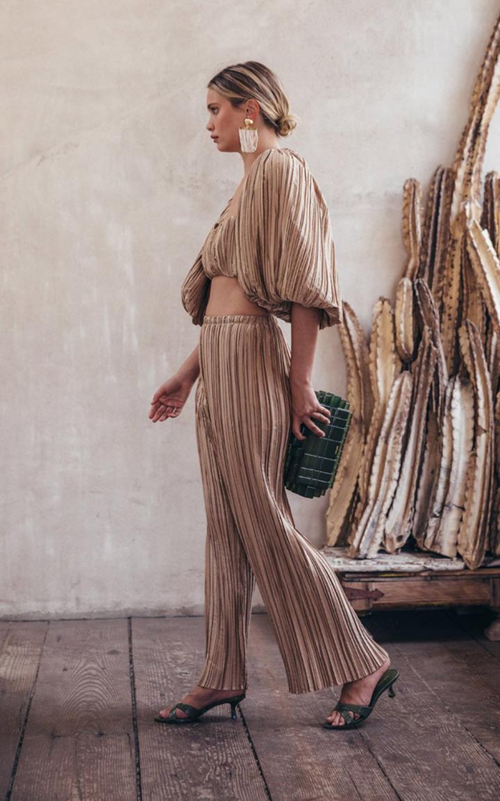 Moda Operandi Cult Gaia Hanna Puff-sleeve Pliss Crop Top