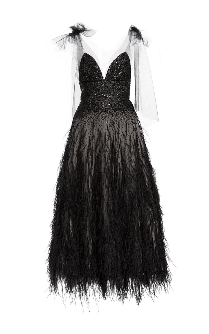 Monique Lhuillier Embroidered Sequin V-neck Midi Gown