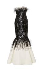 Elizabeth Kennedy Strapless Mermaid Gown With Sequin And Feather Embroidery