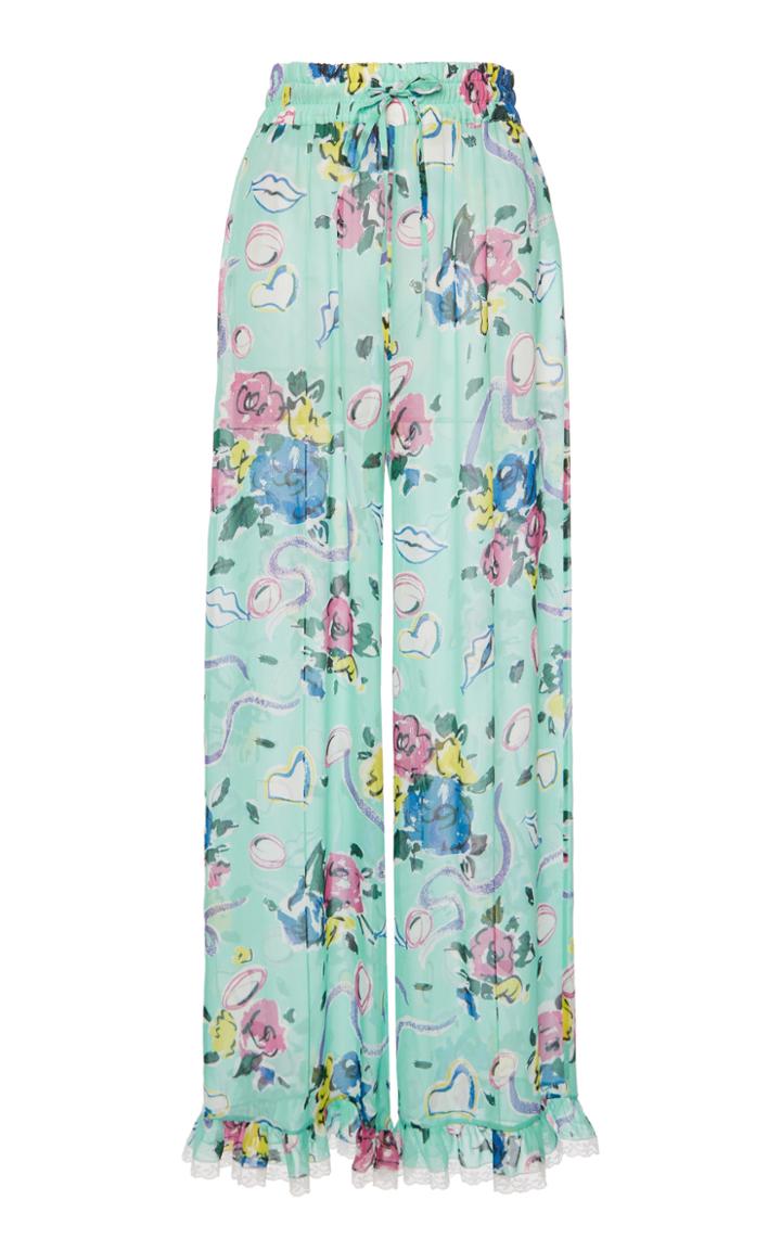 Moda Operandi Alessandra Rich Floral Wide-leg Georgette Palazzo Pants