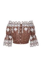 Miguelina Embroidered Polka-dot Cotton Cropped Top