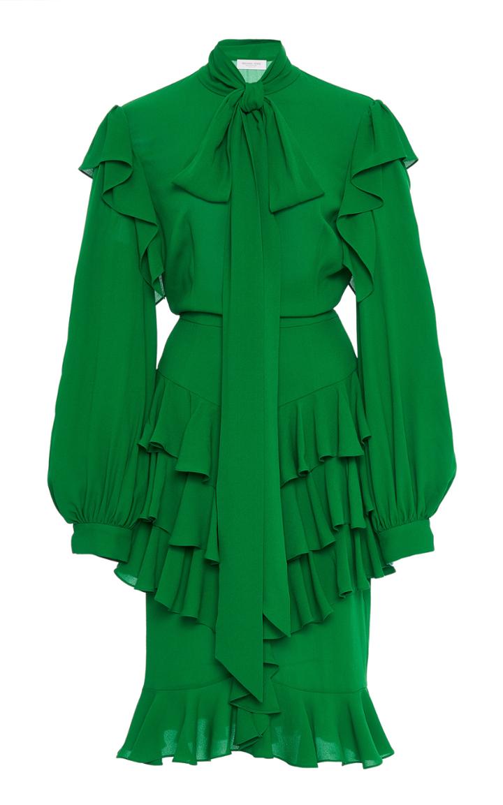 Michael Kors Collection Ruffled Silk-georgette Tie-neck Midi Dress