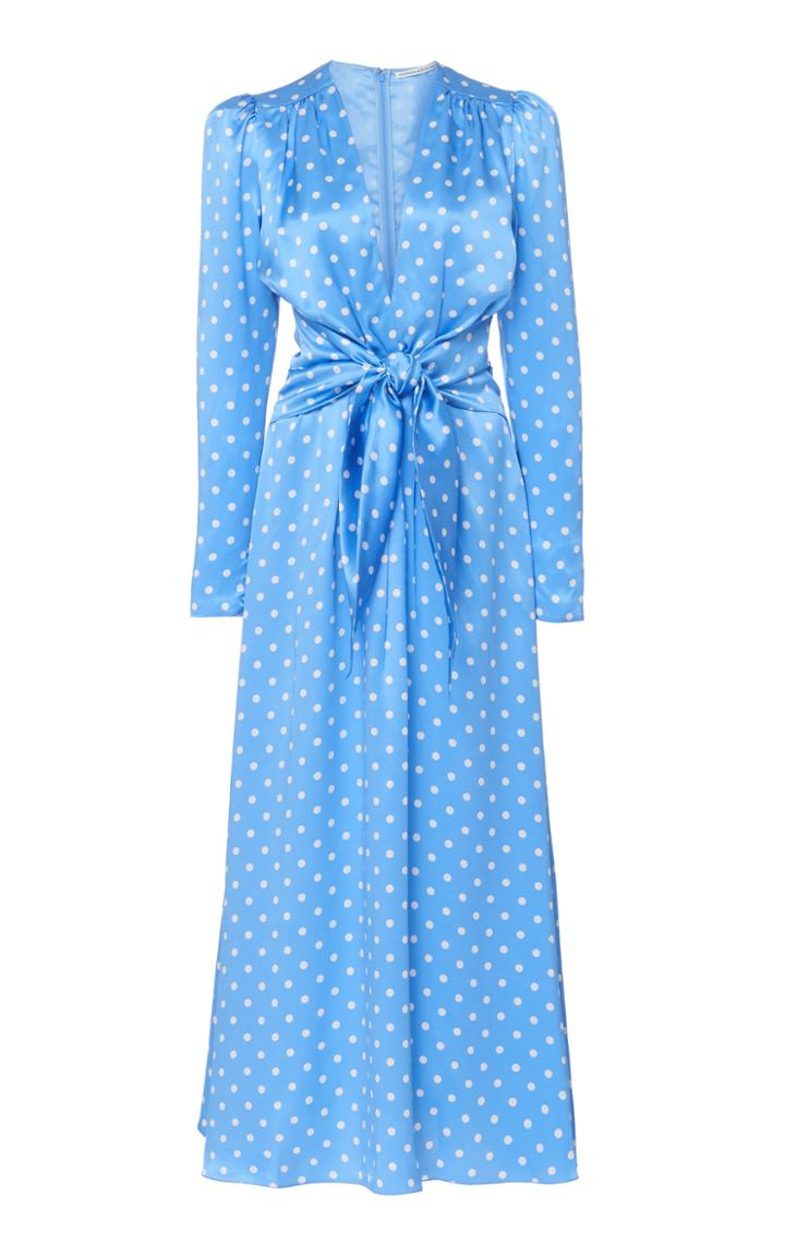 Alessandra Rich Polka Dot Silk Satin Tie Front Dress Size: 38