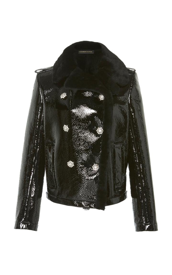 Alexandre Vauthier Patent Shearling Double Breasted Jacket