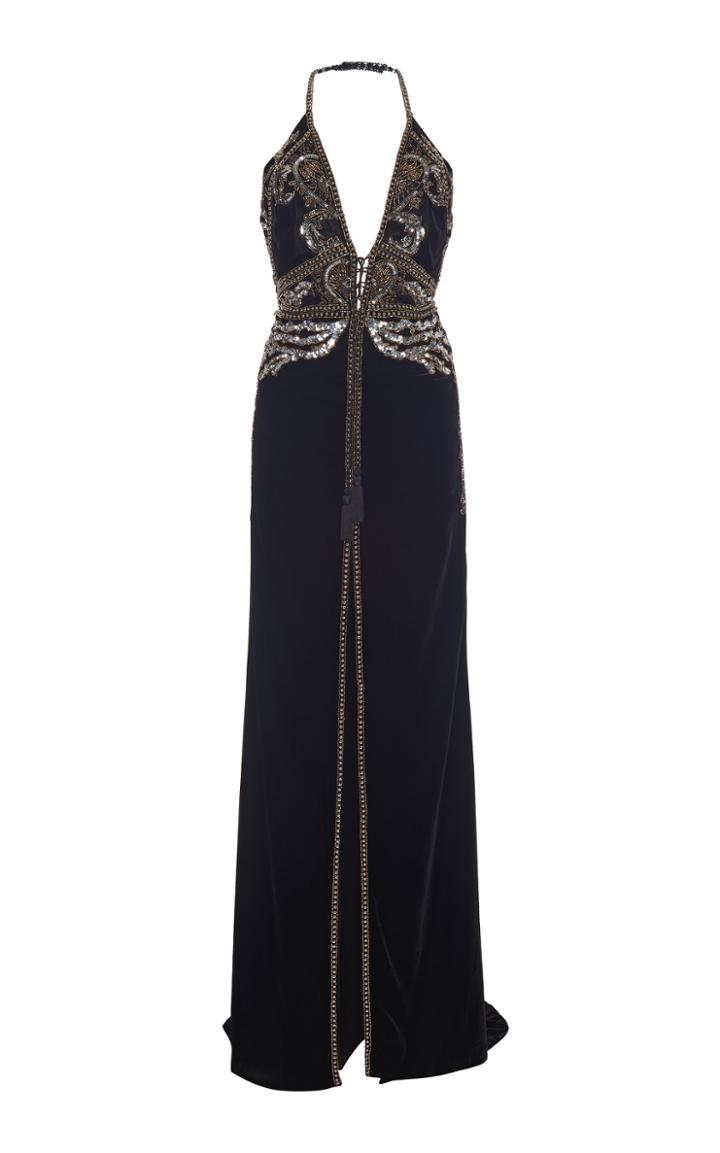 Dundas Embellished Velvet Halter Dress