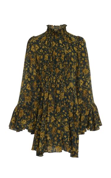 Amur Sorah Flounce-trimmed Pleated Silk Dress