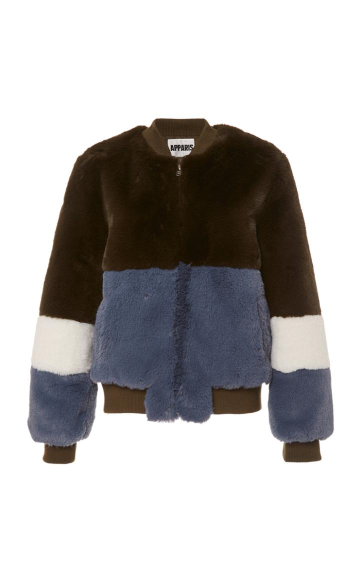 Apparis Ana Color-blocked Faux Fur Bomber Jacket