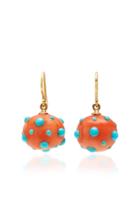 Renee Lewis One-of-a-kind Gold Antique Turquoise Studded Coral Sphere Earrings