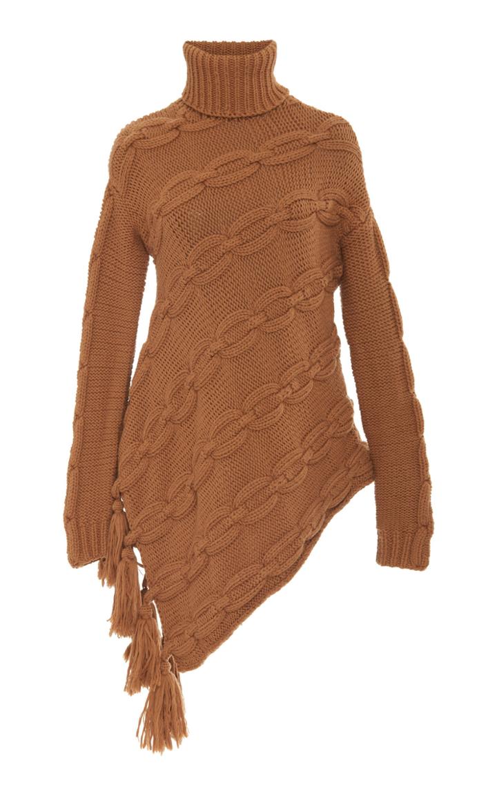 Oscar De La Renta Asymmetrical Virgin Wool Cable Knit Turtleneck