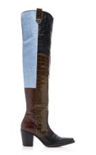 Ganni Paneled Croc-effect Leather Knee Boots