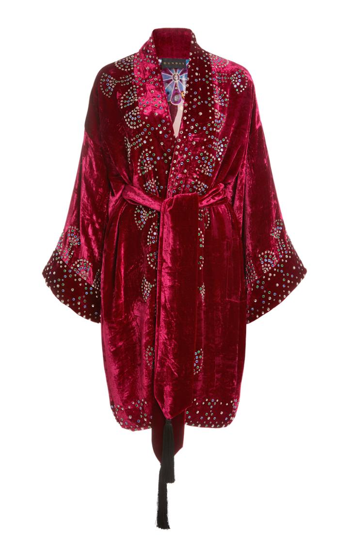 Moda Operandi Dundas Belted Crystal-embellished Crushed Velvet Jacket