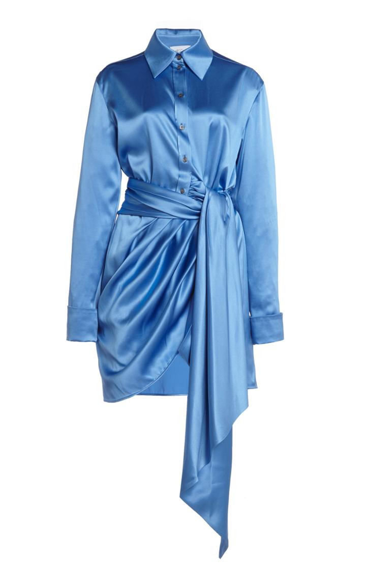 Moda Operandi Redemption Draped Stretch Silk Satin Mini Shirt Dress
