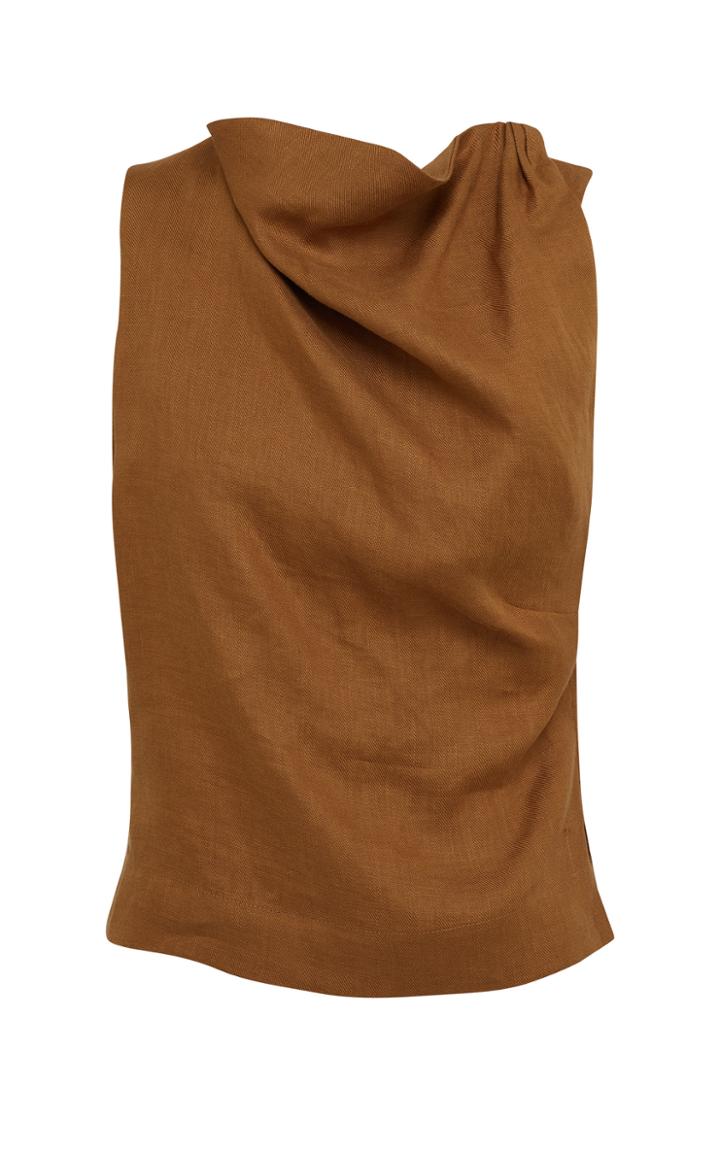 Moda Operandi Bondi Born Funnel Neck Linen-twill Top