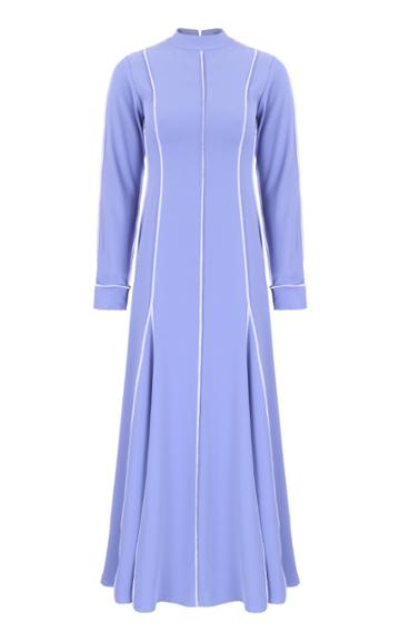 Amal Al Mulla Blue Crepe Midi Overlock Striped Dress