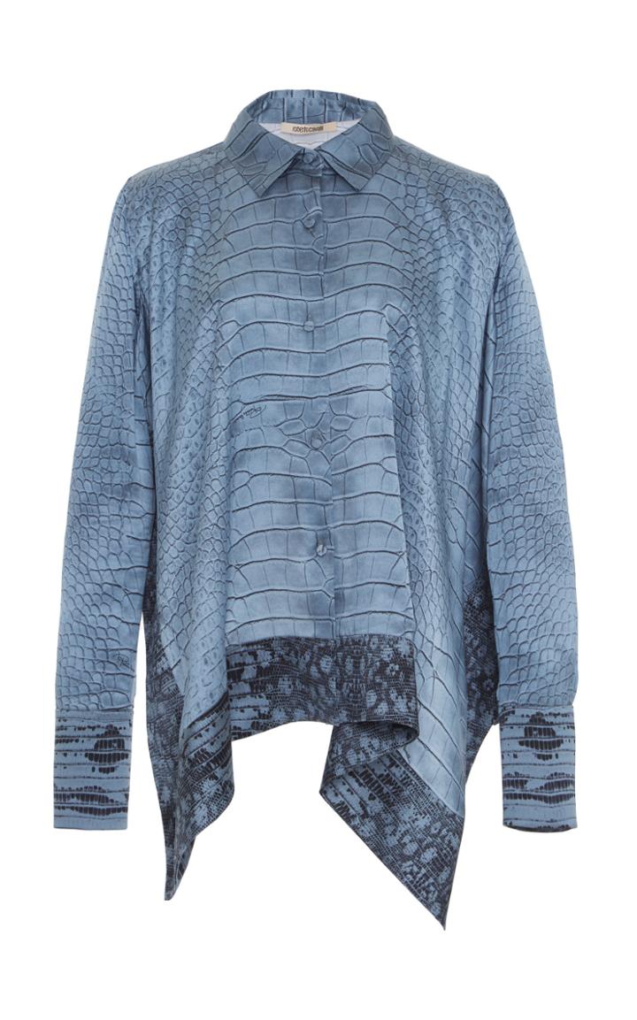 Roberto Cavalli Silk Croc Print Button Up Top
