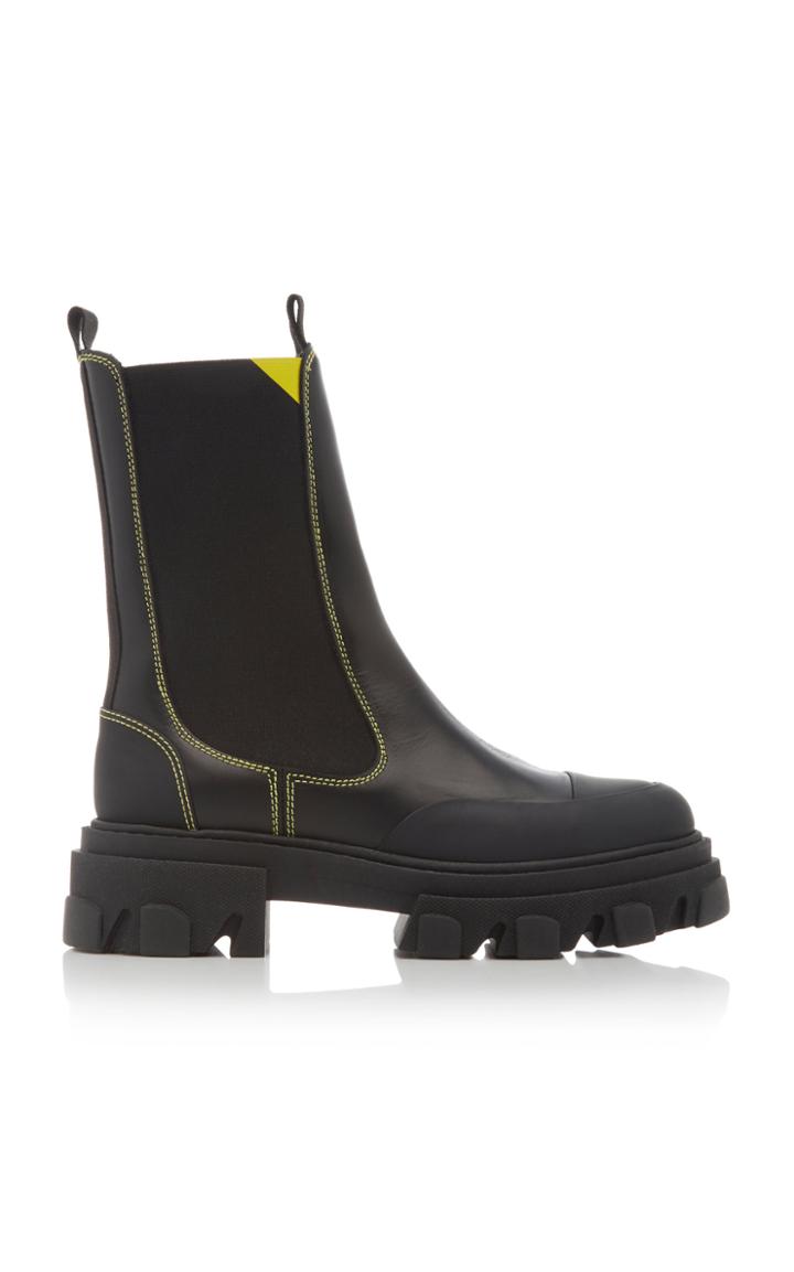 Ganni Lug-sole Leather Ankle Boots