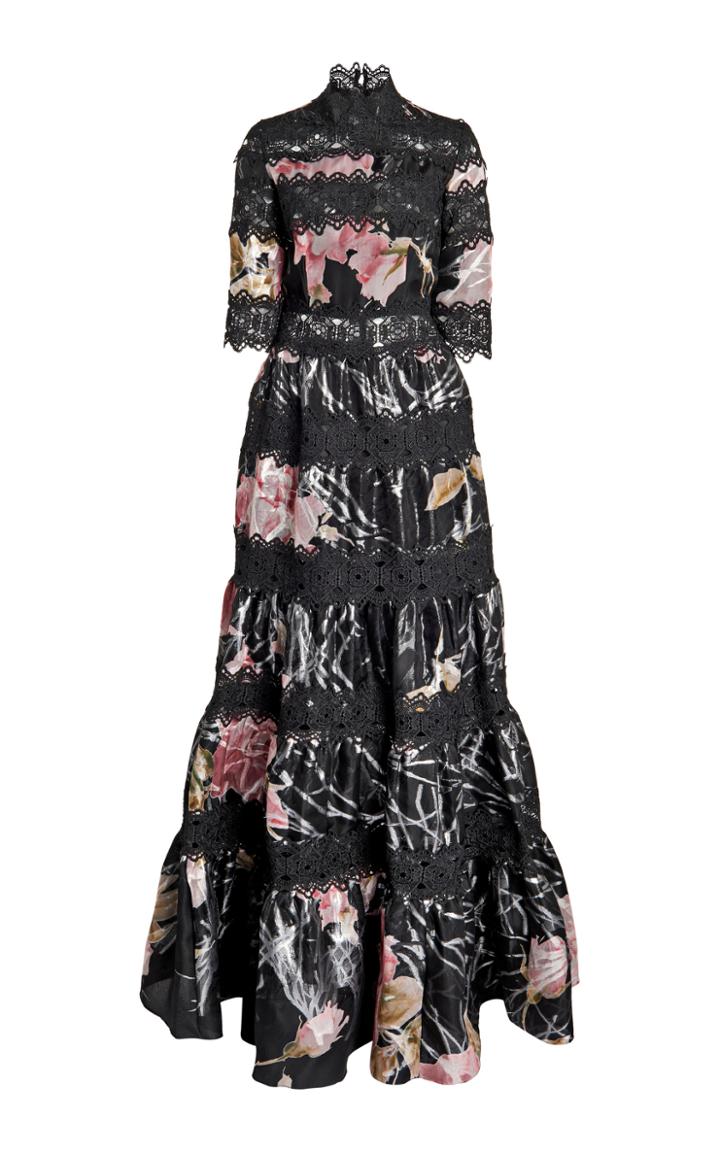 Moda Operandi Costarellos Liliana Lace-trimmed Printed Silk Organza Tiered Gown