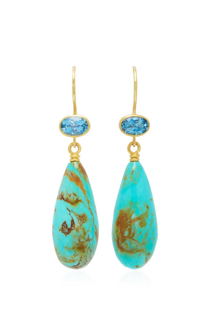 Mallary Marks Apple & Eve 18k Gold Aquamarine And Turquoise Earrings