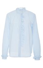 Red Valentino Long Sleeve Striped Blouse With Ruffle Detail