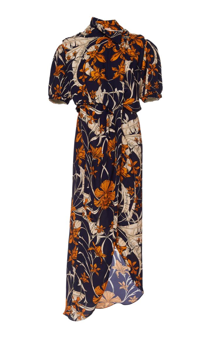 Moda Operandi Johanna Ortiz Feminine Pose Printed Crepe De Chine Midi Dress Size: 2