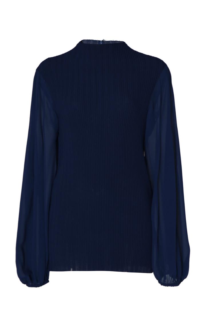 Akris Pliss Blouson Sleeve Blouse