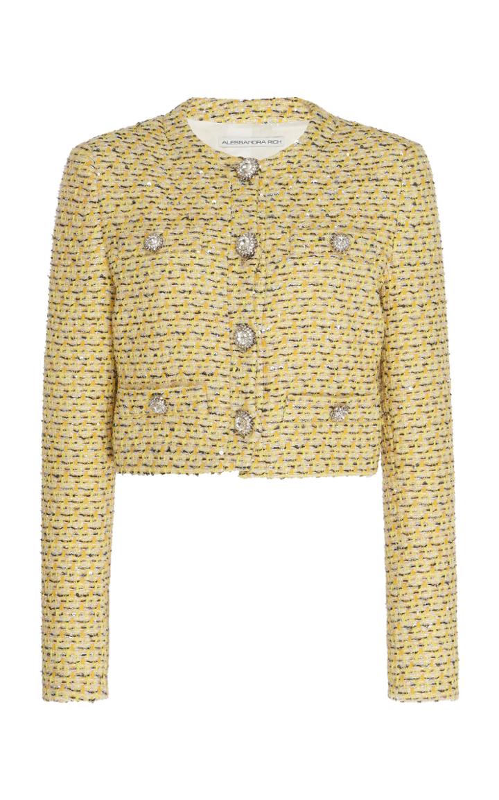Moda Operandi Alessandra Rich Embellished Tweed Cropped Jacket Size: 38