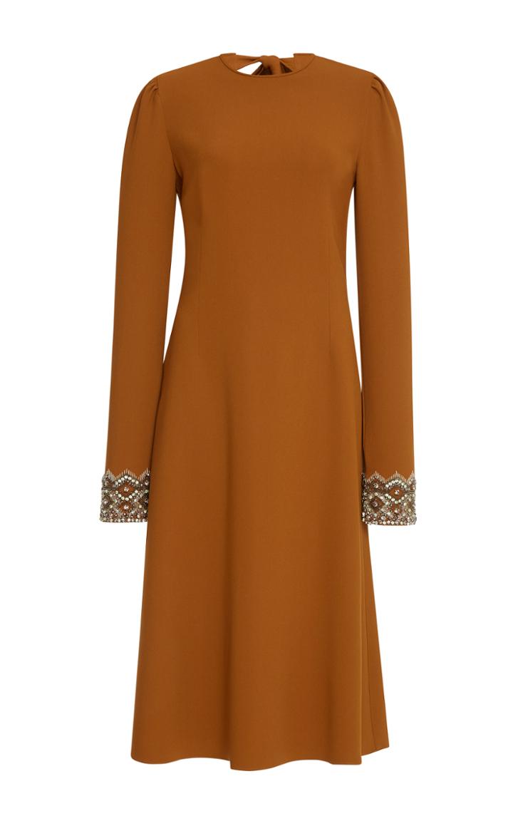 Rochas Cady Dress With Embroidered Cuffs