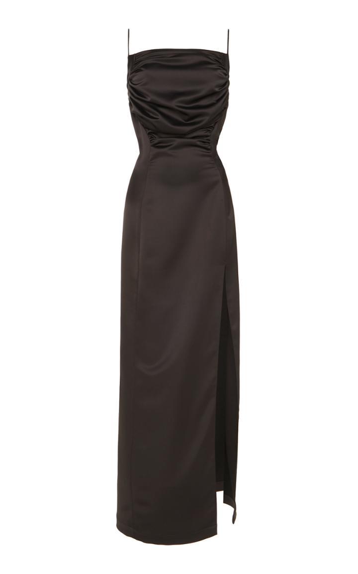 Matriel Side Slit Satin Gown