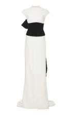 Oscar De La Renta Velvet-paneled Stretch-silk Gown