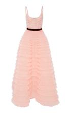 J. Mendel Embroidered Bodice Sleeveless Gown With Tulle Skirt
