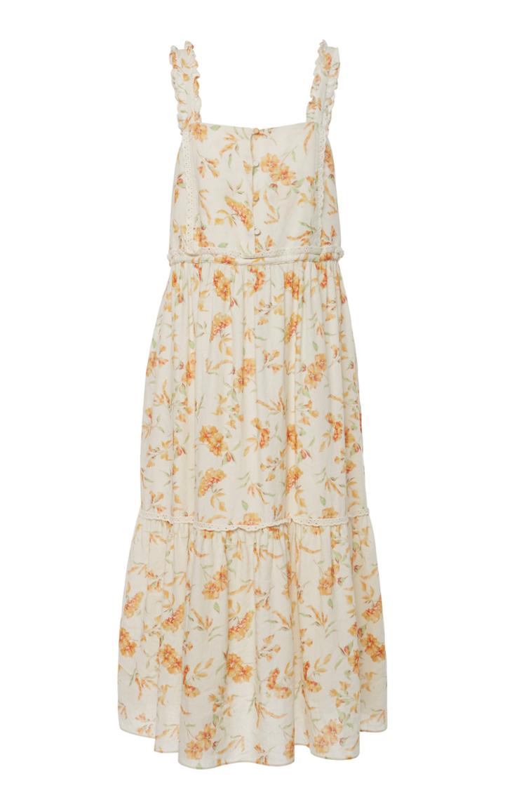Loveshackfancy Ann Floral-print Cotton And Linen-blend Midi Dress