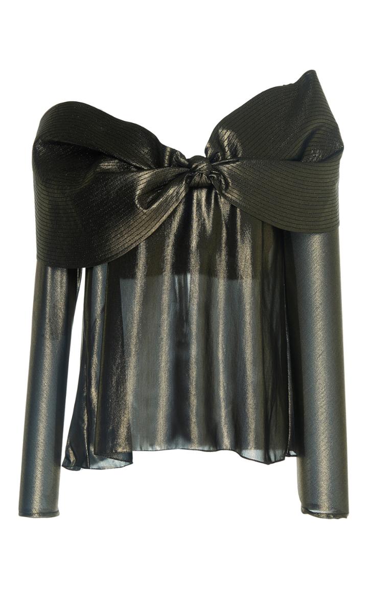 Johanna Ortiz Balkana Bow Front Foiled Georgette Top