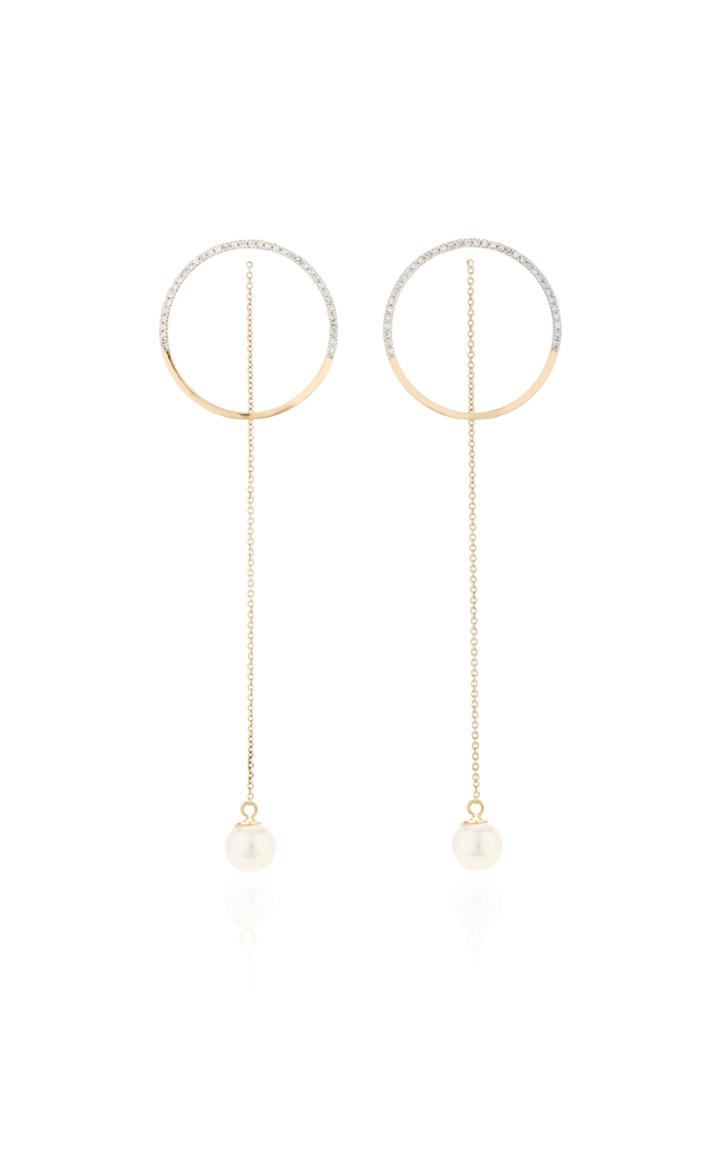 Mateo Half Moon Diamond Hoop With Pearl Drop
