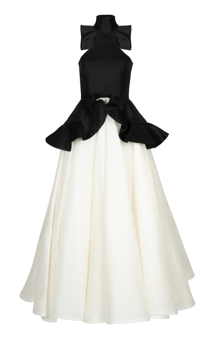 Bazza Alzouman High Neck Silk Gazaar Tea Length Gown