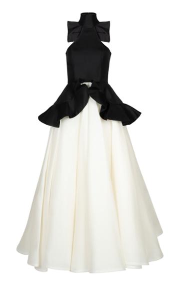Bazza Alzouman High Neck Silk Gazaar Tea Length Gown