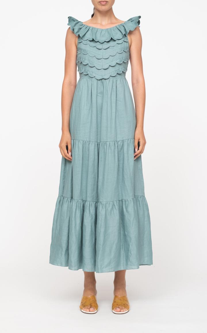 Moda Operandi Sea Shannon Scalloped Sleeveless Woven Midi Dress