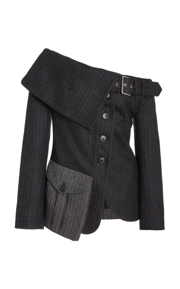 Moda Operandi Monse Herringbone Off The Shoulder Blazer Top