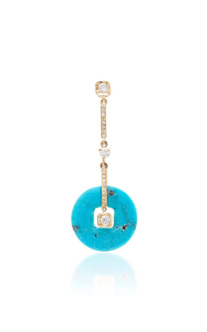The Last Line Single Diamond And Turquoise Deco Drop Earring