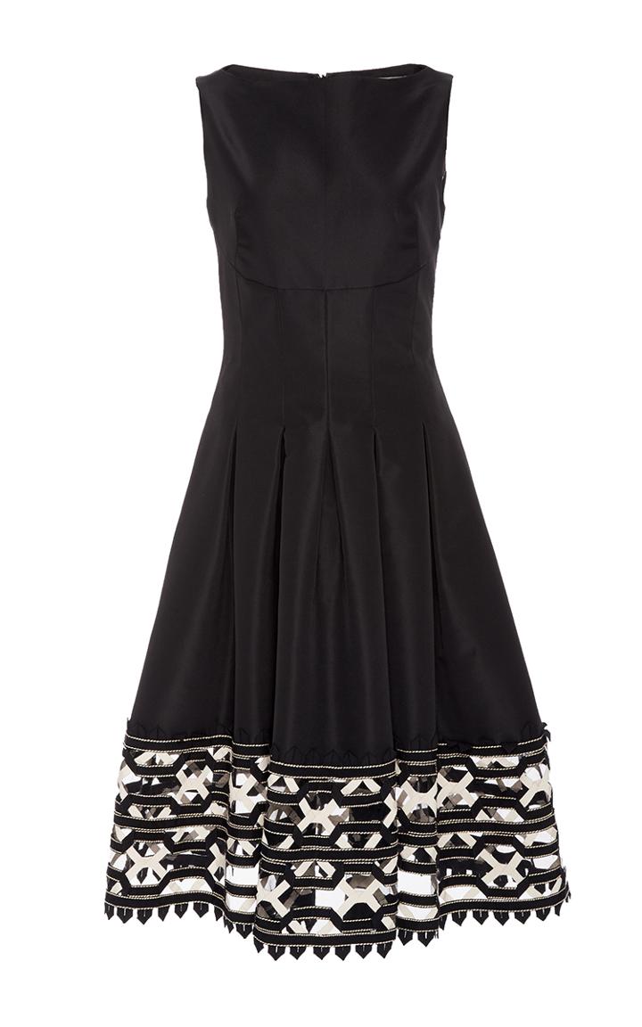Lela Rose Ribbon Embroidered Hem Dress