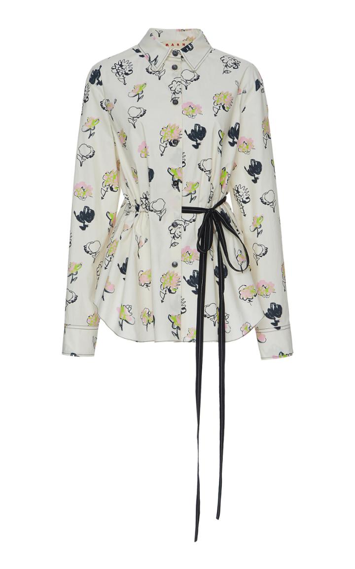 Marni Long Sleeve Floral Peplum Blouse