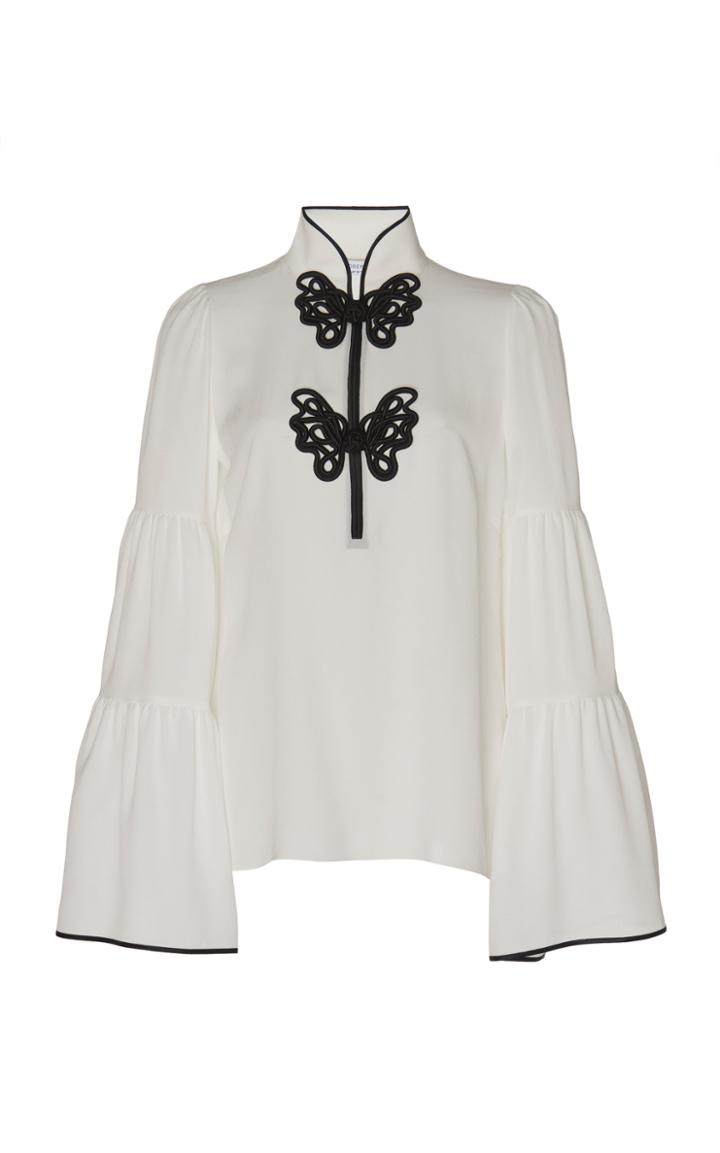 Andrew Gn Embroidered Silk Crepe Blouse Size: 34
