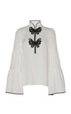 Andrew Gn Embroidered Silk Crepe Blouse Size: 34