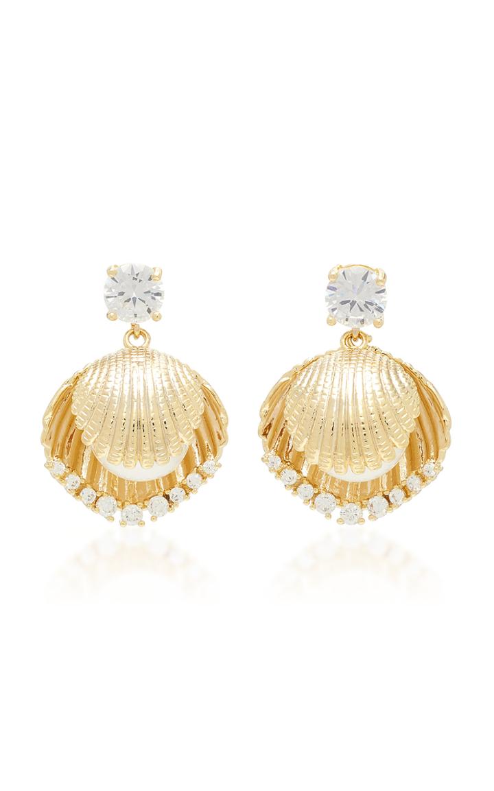 Fallon Gold-tone Brass, Crystal And Pearl Shell Earrings