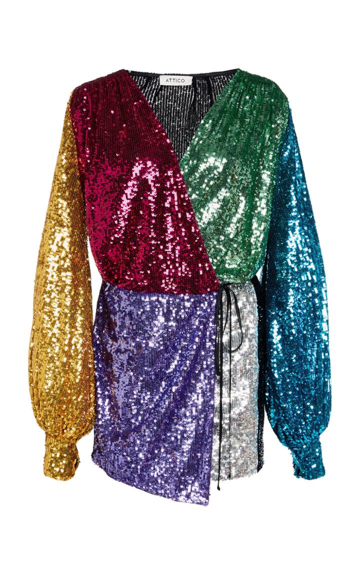 Attico Sequined Multicolor Mini Wrap Dress