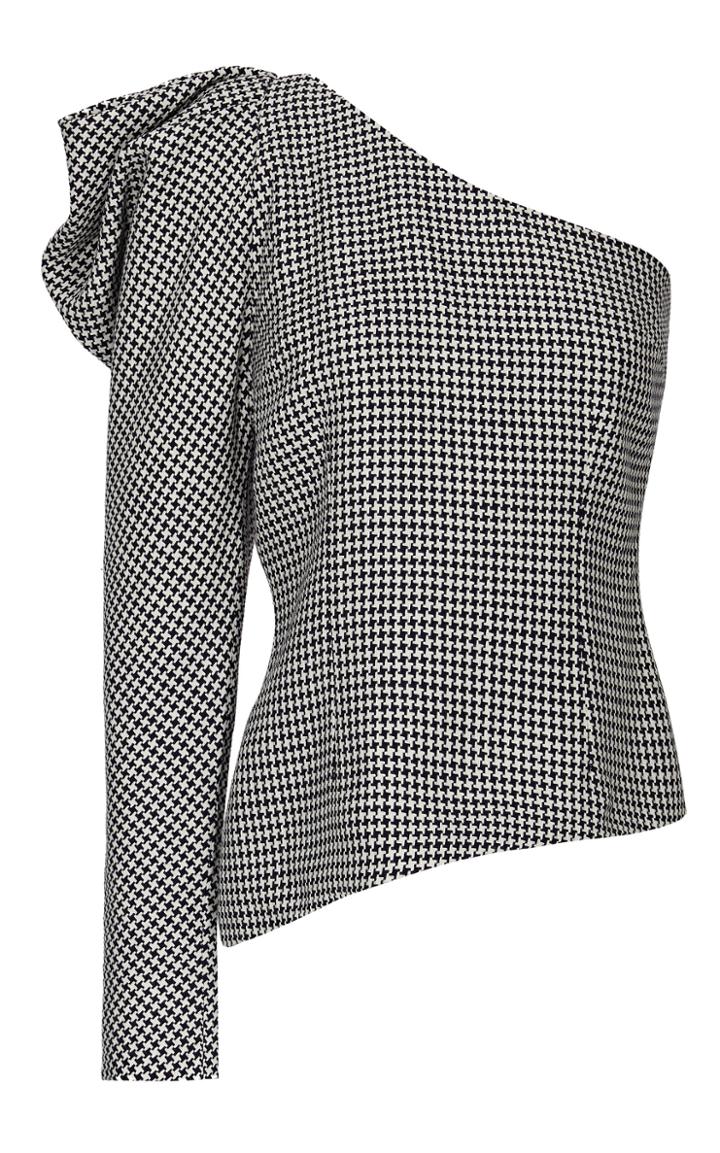 Moda Operandi Safiyaa Audrey Houndstooth One-shoulder Top