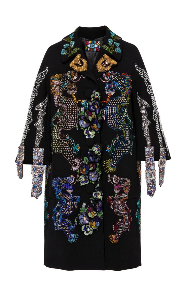 Moda Operandi Libertine Magical Ming Dragon Collage Patch Pocket Coat Size: Xs