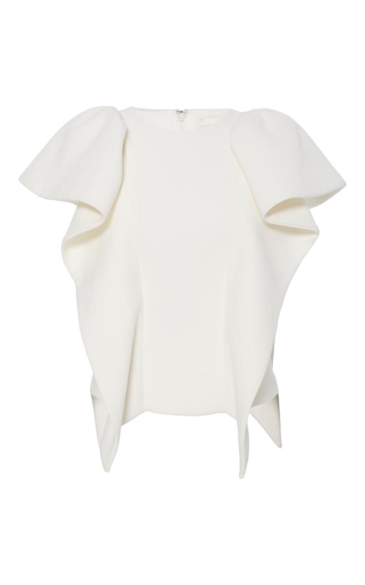 Christian Siriano Cotton Crepe Flounce Sleeve Blouse