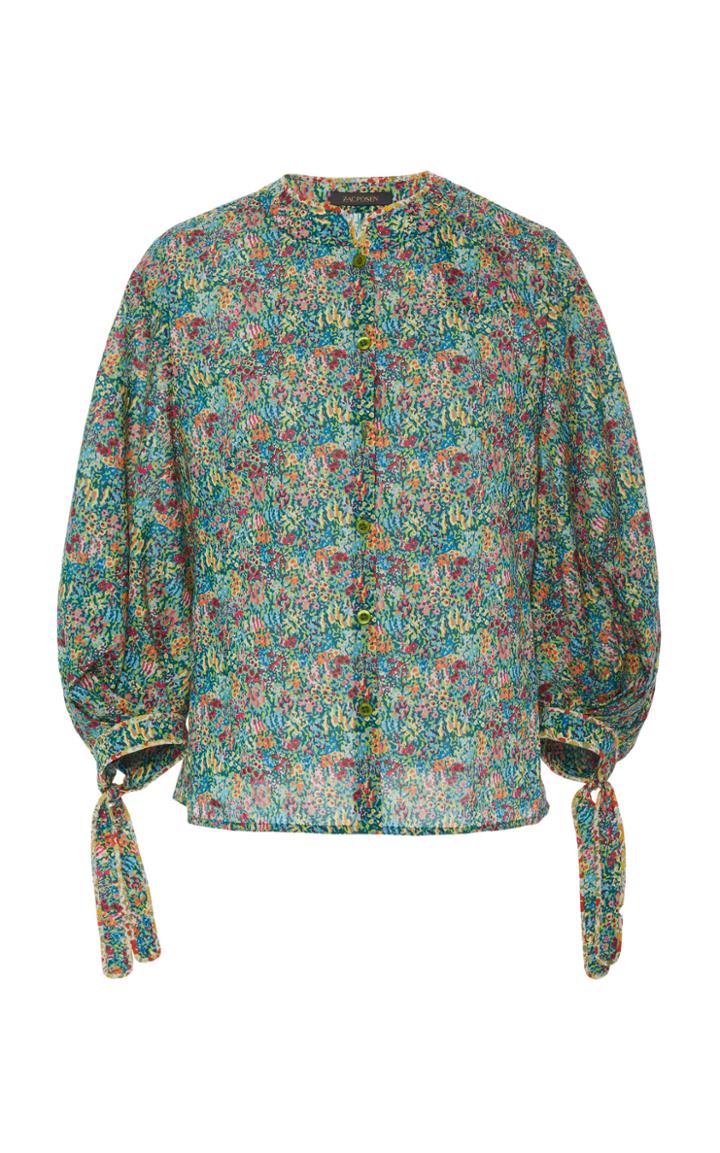 Zac Posen Liberty Cotton Top With Puffed Sleeves