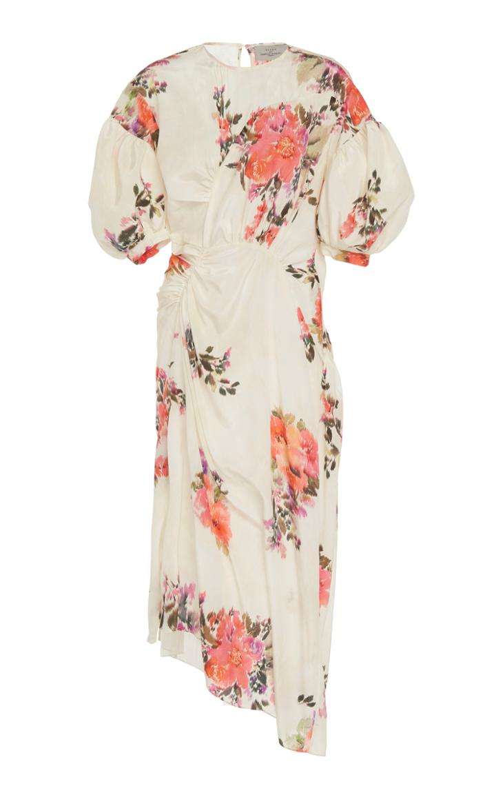 Moda Operandi Preen By Thornton Bregazzi Bianca Draped Floral-print Satin Midi Dress